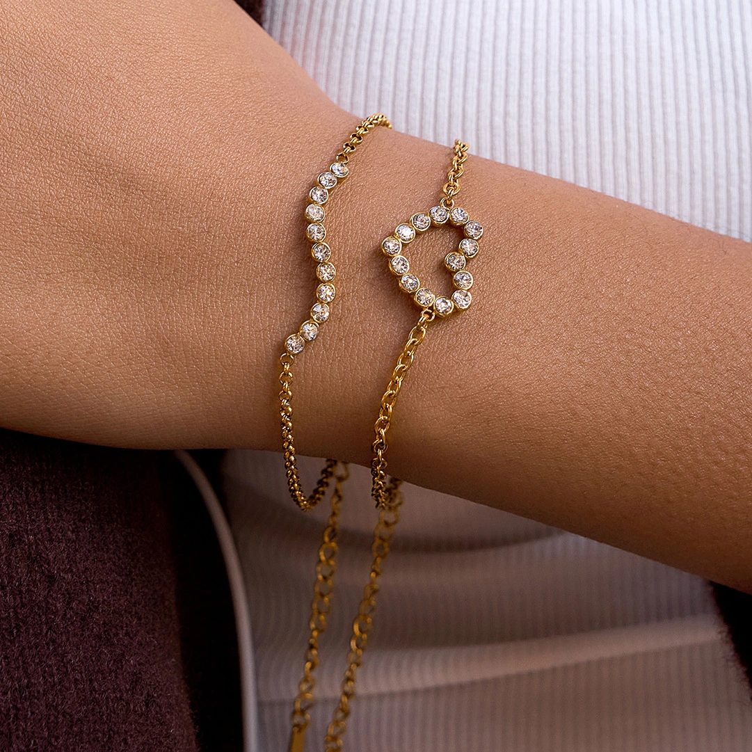 Stainless Steel Rhinestone Love Bracelet