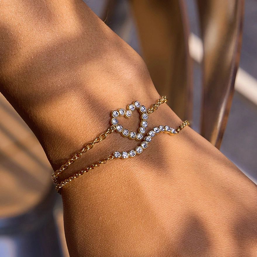 Stainless Steel Rhinestone Love Bracelet