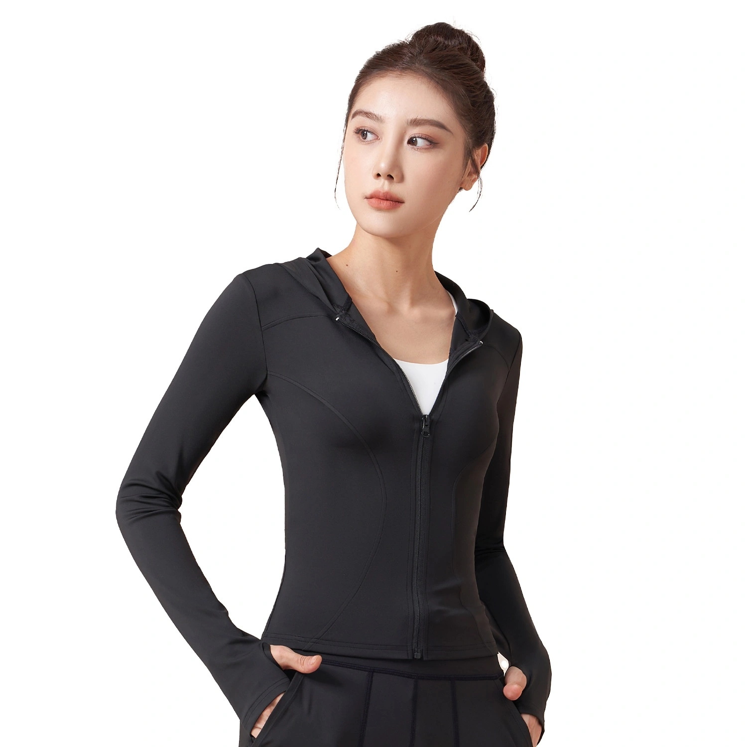 SpringAutumn Hooded Yoga Jacket For Women, Slimming And Figure-flattering