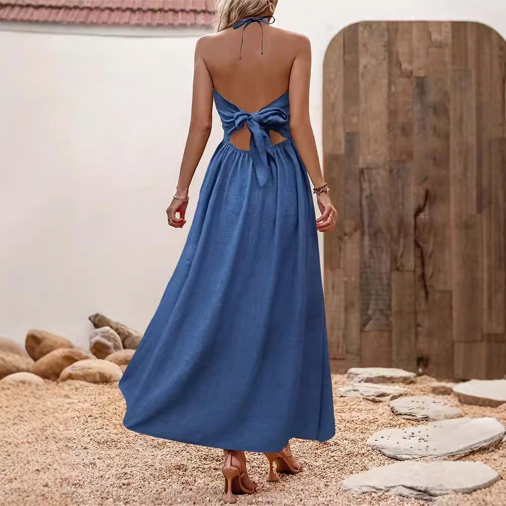 Women's Strap V-neck Dress With A Slit