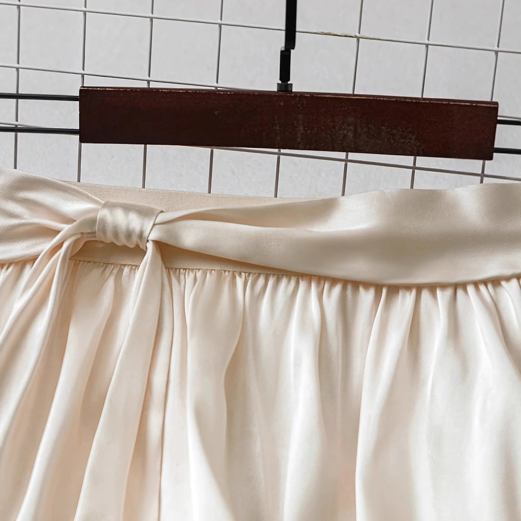 Elegant Womens Mid-Waist Patchwork Skirt With Bow Decoration