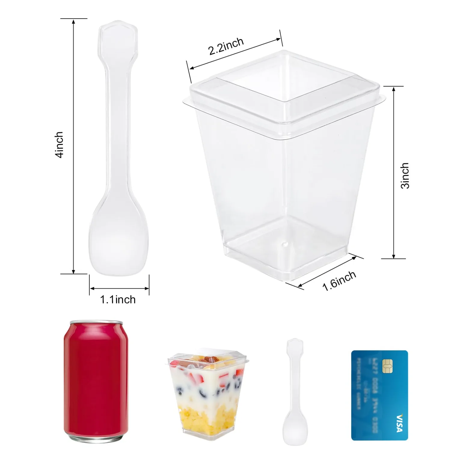 5 oz 60Pcs Plastic Dessert Cups With Lids and Spoons, Yogurt Parfait Appetizer Cups for Party, Mini Dessert Shooters for Pudding and Fruit