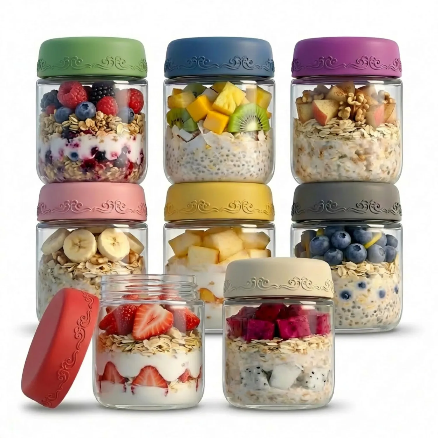 4oz 8Pack Glass Dressing Jars with Leakproof Lids, Containers for Sauce, Salad Dressing, Dips & Snacks – Reusable Glass Food Storage Cups for Lunch Box & Meal Prep(4oz-8Pack)