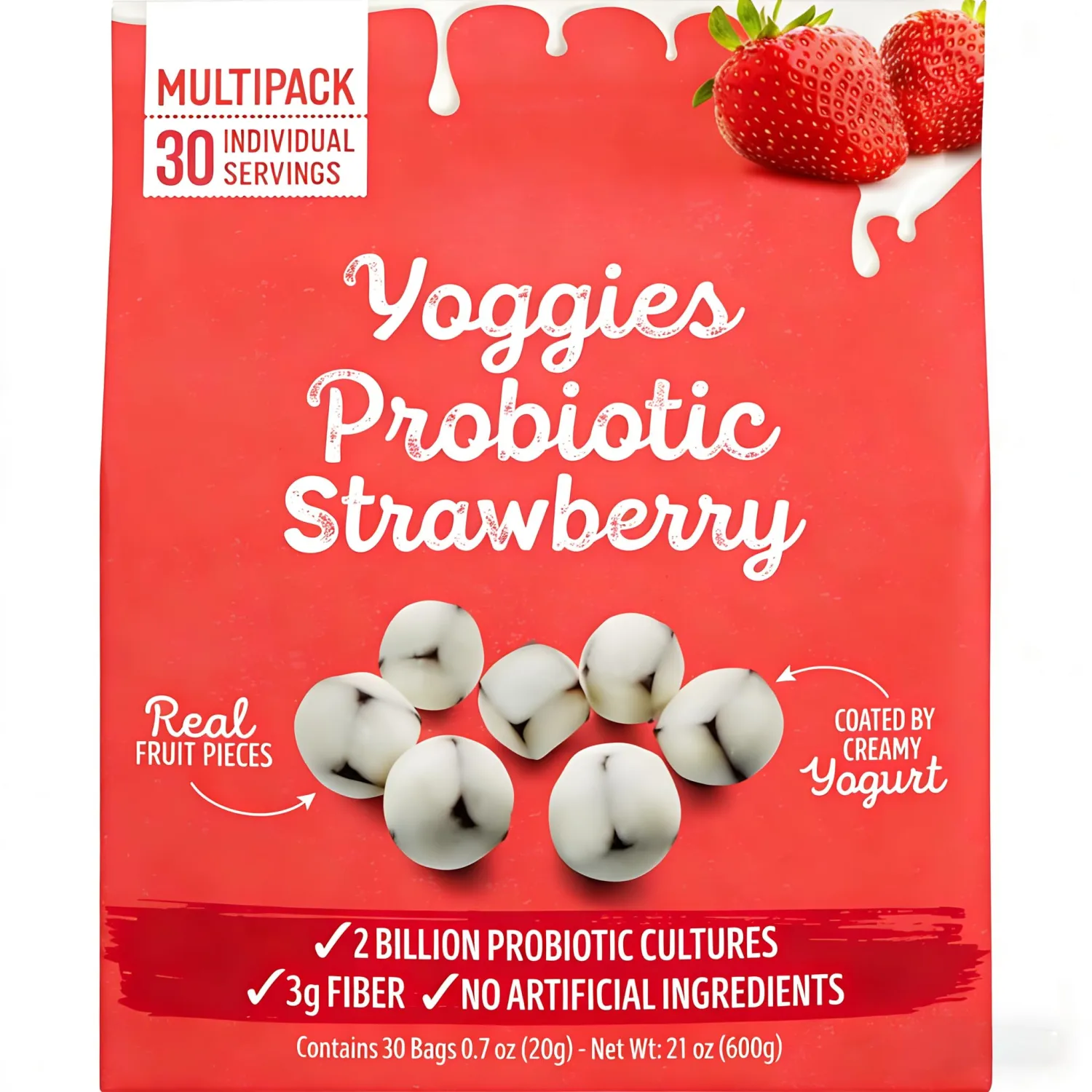Yoggies Probiotic Strawberry, Yogurt, Strawberries,Mixed Berry, Gluten‑Free, Non‑GMO, Two Bags for On‑The‑Go Snacking (1pc)