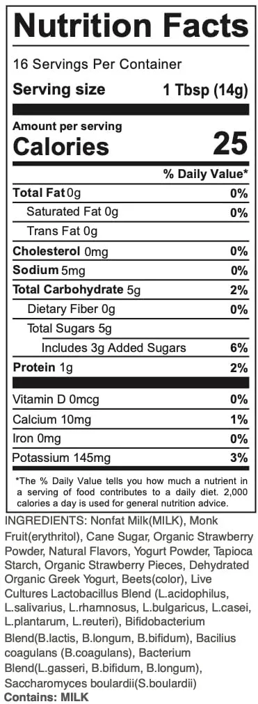 Pumjil Yogurt Smoothie Mix with 8 Billion Probiotic Live Cultures, 14 Strains Balanced in 4 Blends, Non-GMO, Gluten-Free Resealable 8oz Bag(16 Servings), 3 grams of added sugar (Strawberry)