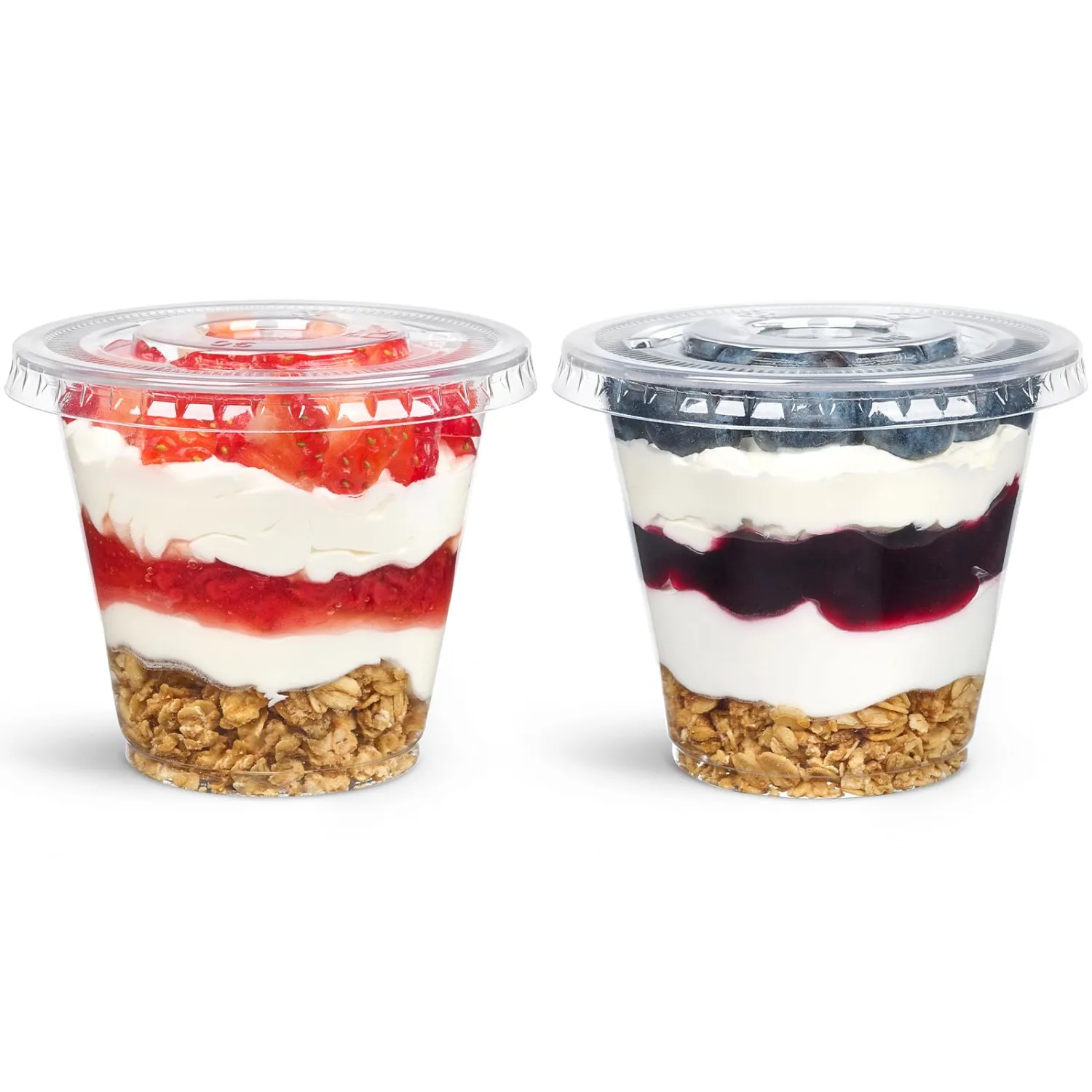 [50 Sets, 9 oz Clear Plastic Fruit Cups with Lid No Hole, Disposable Plastic Cups with Lids for Yogurt, Parfait, Pudding, Dessert, Cake, Ice Cream, Snack Cup Party Supplies