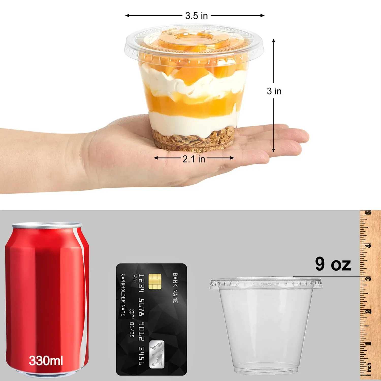 [50 Sets, 9 oz Clear Plastic Fruit Cups with Lid No Hole, Disposable Plastic Cups with Lids for Yogurt, Parfait, Pudding, Dessert, Cake, Ice Cream, Snack Cup Party Supplies