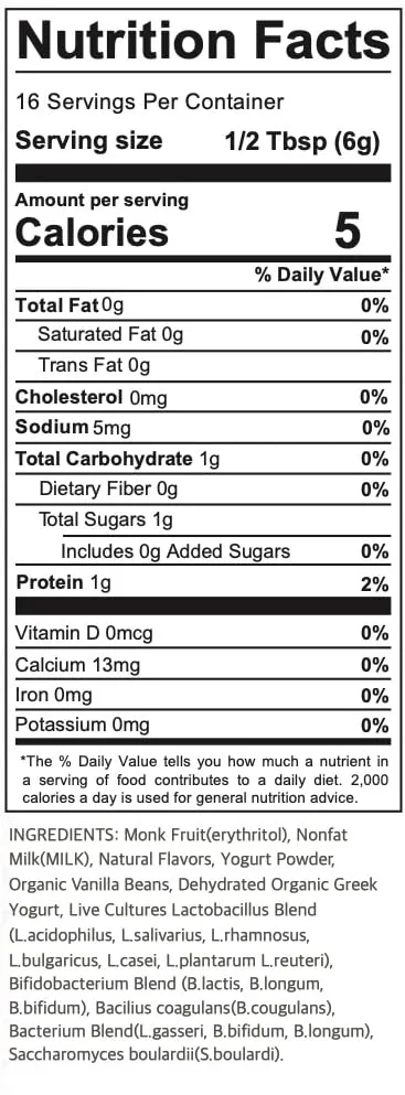 Pumjil Original Yogurt Smoothie Mix, Sugar-Free Sweetened with Monk Fruit, 8 Billion Probiotic Live Cultures, 14 Strains in 4 Blends, Non-GMO, Gluten-Free, Resealable 4oz Bag, 16 Servings (Vanilla)