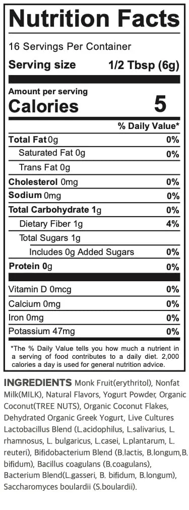 Pumjil Original Yogurt Smoothie Mix, Sugar-Free Sweetened with Monk Fruit, 8 Billion Probiotic Live Cultures, 14 Strains in 4 Blends, Non-GMO, Gluten-Free, Resealable 4oz Bag, 16 Servings (Coconut)