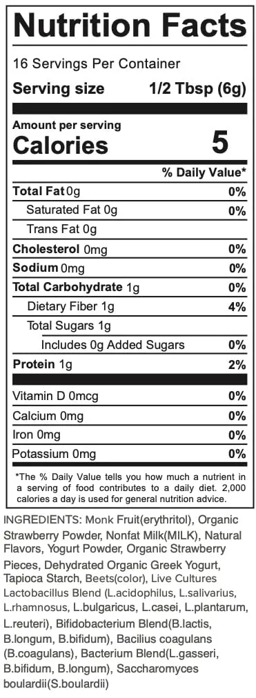 Pumjil Original Yogurt Smoothie Mix, Sugar-Free Sweetened with Monk Fruit, 8 Billion Probiotic Live Cultures, 14 Strains in 4 Blends, Non-GMO, Gluten-Free, Resealable 4oz Bag, 16 Servings (Strawberry)