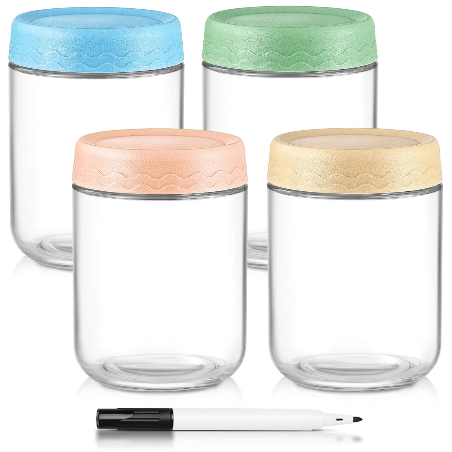 DRKIO 16 Oz Overnight Oats Containers with Lids - 4 Pack Glass Storage Jars with Airtight Lids Wide Mouth Mason Food Jars Great for Meal Prep Salad Chia Pudding Snacks Yogurt Sugar Spice Cereal