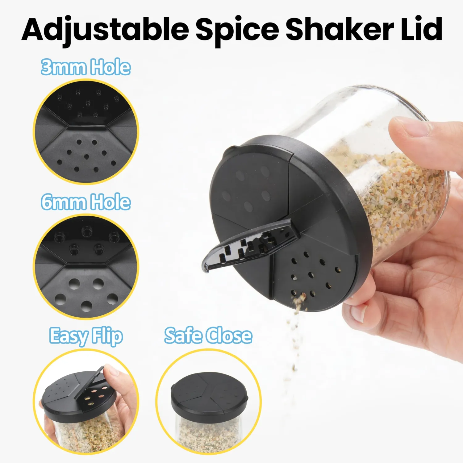 Spice Shaker Lids Only Compatible with Oui Yogurt Jars(5 oz Transparent Jar), 8 PCS Durable Ajustable Shaker Lids, Food-Grade Spice Dispenser Tops, Dishwasher Safe (Jars Not Included)