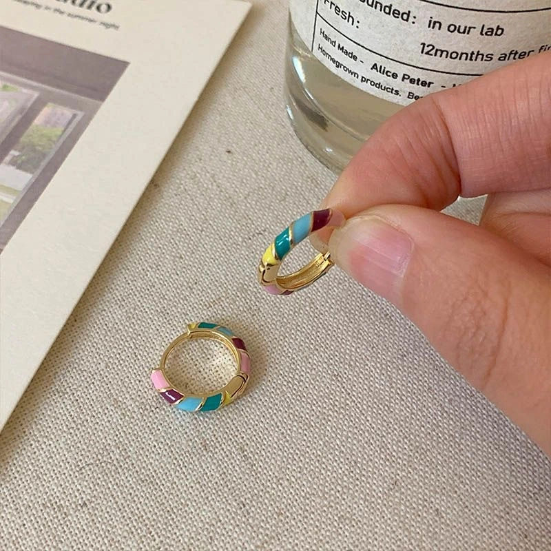 Colored Drip Glaze Enamel Round Ring Earrings