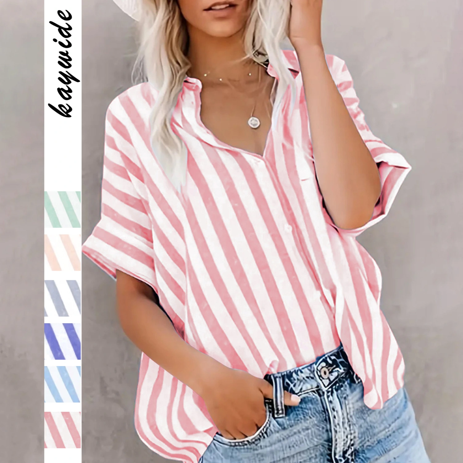 Loose-fitting Two-tone Striped Cardigan Shirt For Women