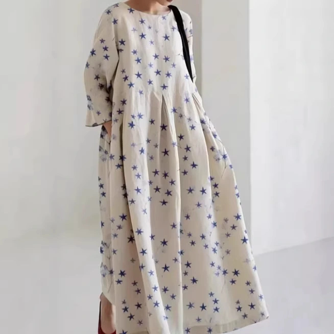 Women's Loose Round-Neck Printed Dress
