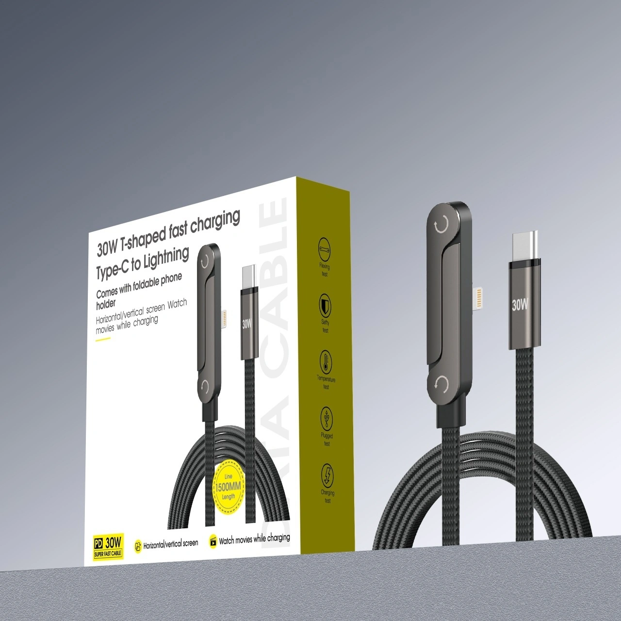 240W Foldable Stand Elbow Braided Charging Cable