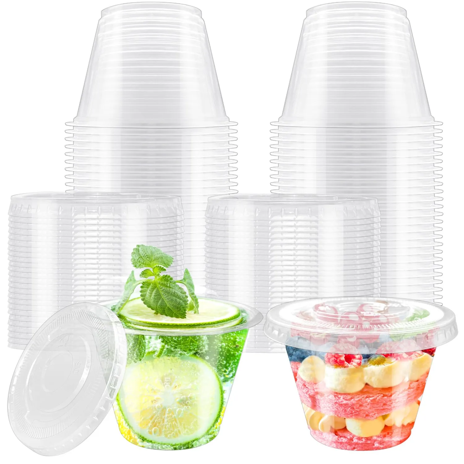 Szsrcywd 50 Pack 6 Oz Plastic Cups with Flat Lids,Clear Disposable Dessert Cup,Leakproof Party Containers for Fruit,Ice Cream,Cold Drinks,Mousse,Yogurt(No Hole)