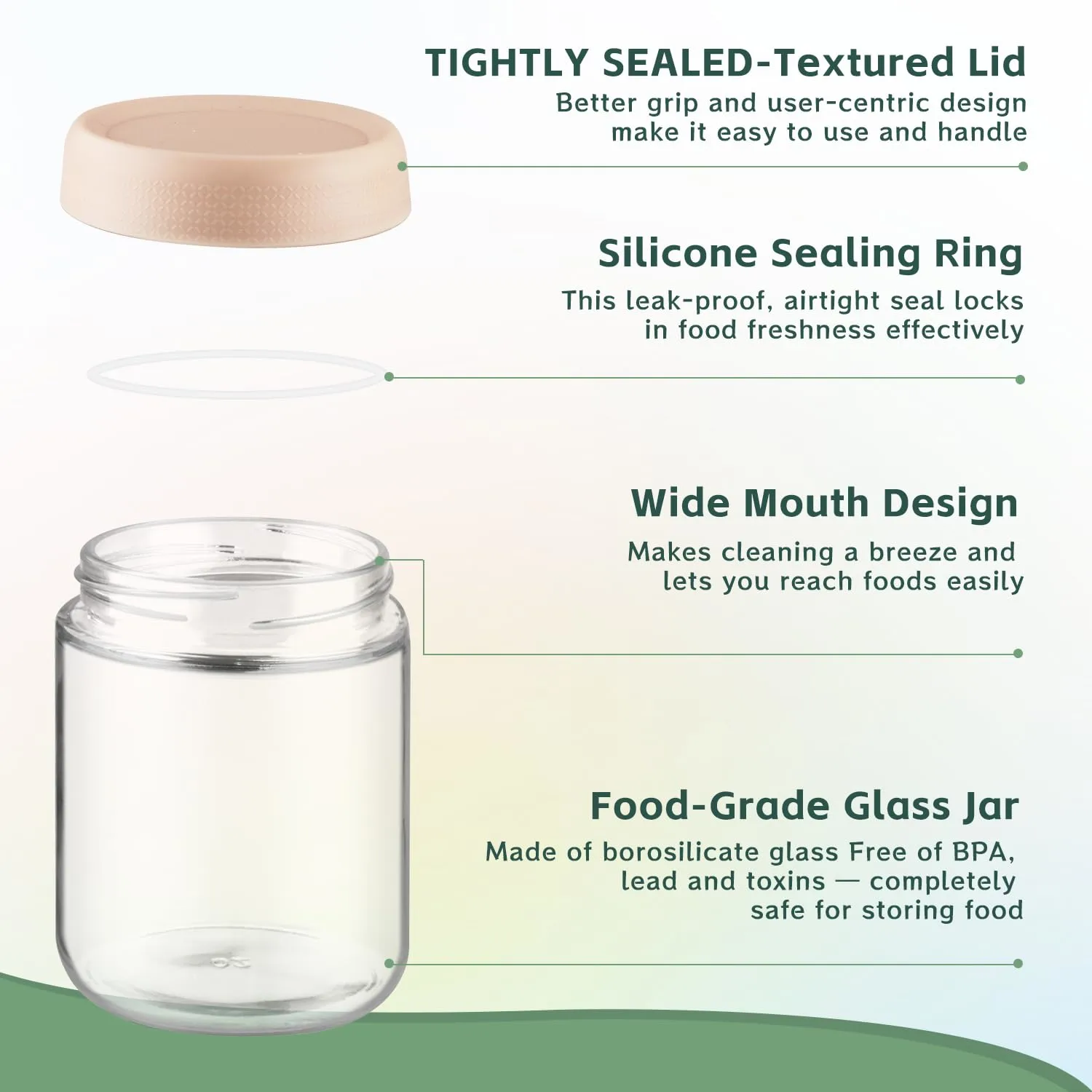 2 Pack Glass Overnight Oats Containers with Lids,Stackable Wide Mouth Mason Glass Jars with Airtight Seal Lids,Food Storage Jars for Meal Prep,Yogurt Parfaits,Meal Prep,Pudding,Spices (16 Oz)