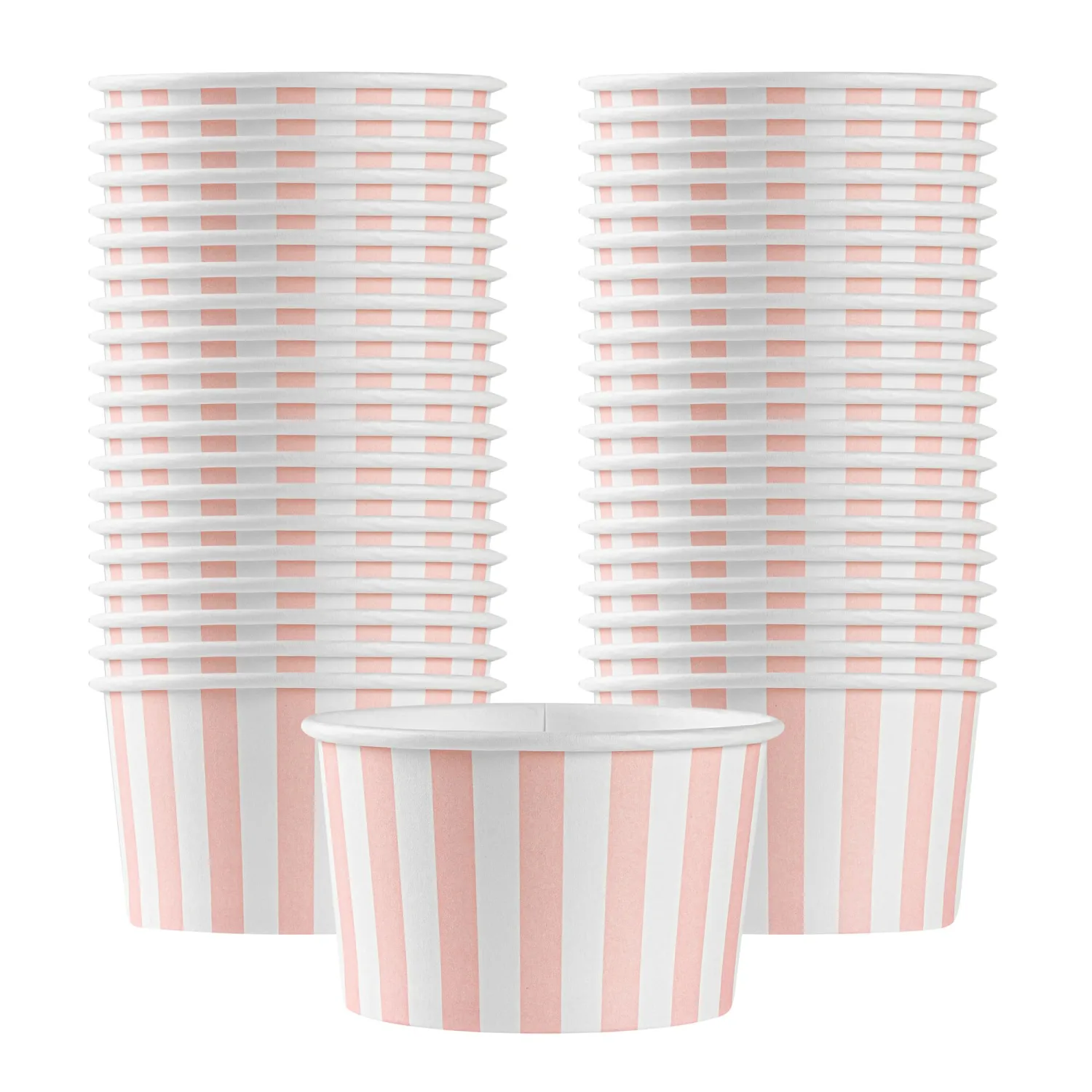 Coppetta 5-Ounce Dessert Cups, 50 Disposable Ice Cream Cups - Lids Sold Separately, Striped, Pink And White Paper FroYo Bowls, For Hot And Cold Foods, Perfect For Gelato Or Mousse - Restaurantware