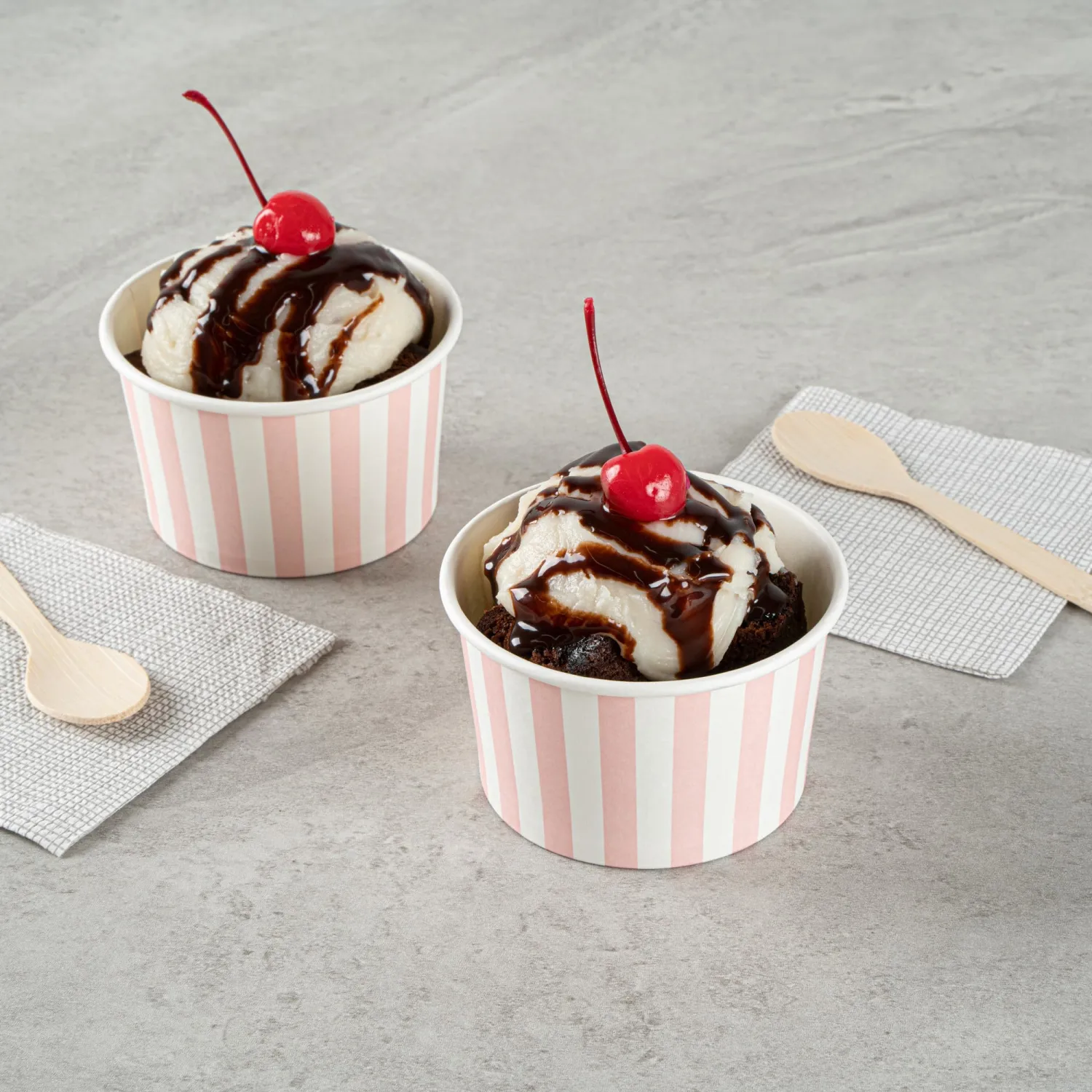 Coppetta 5-Ounce Dessert Cups, 50 Disposable Ice Cream Cups - Lids Sold Separately, Striped, Pink And White Paper FroYo Bowls, For Hot And Cold Foods, Perfect For Gelato Or Mousse - Restaurantware