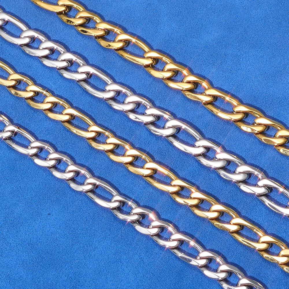 Day-shaped Clasp Stainless Steel Figaro Necklace