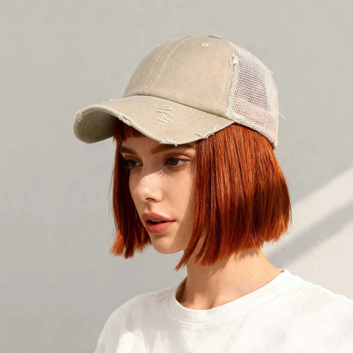 Solid-color, Frayed, Washed-out, Distressed, Mesh-patterned Cap - A Trendy, Youthful, Versatile Baseball Cap That Suits Both Daily Commuting And Outdoor Activities.