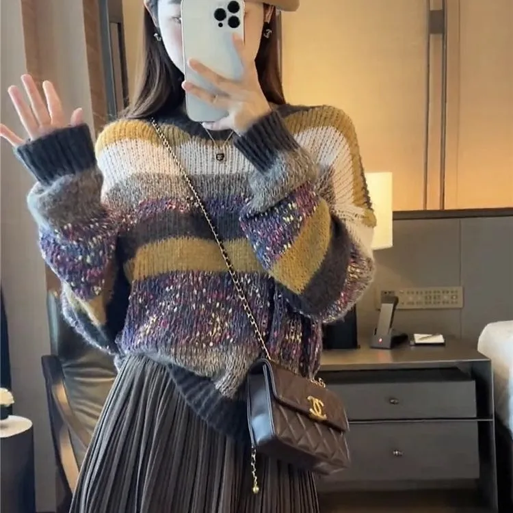 Colorful Loose-fit Striped Knit Sweater
