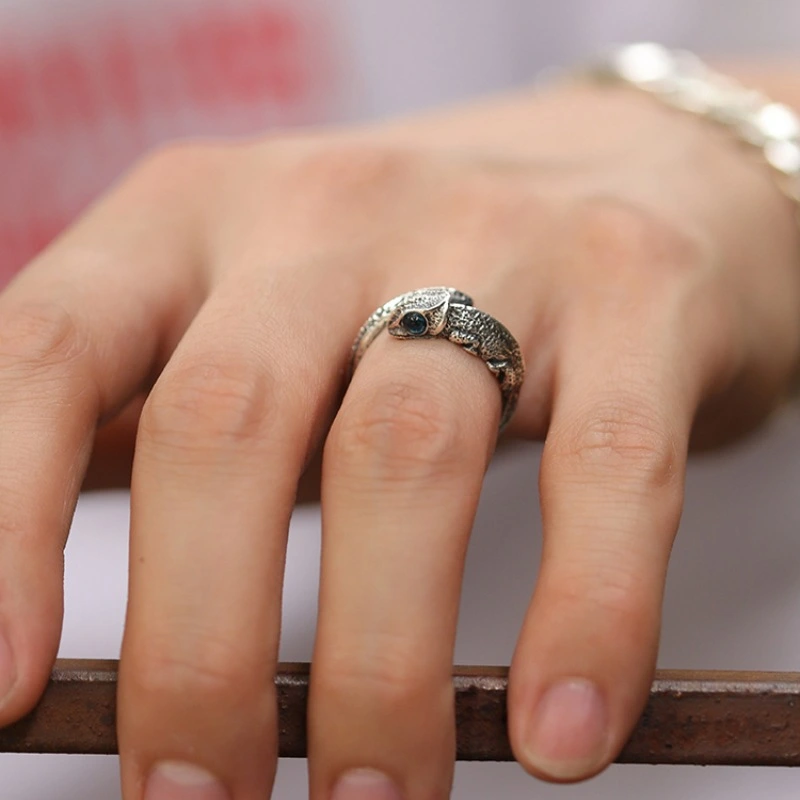 Retro Thai Silver Chameleon Animal-Shaped Ring