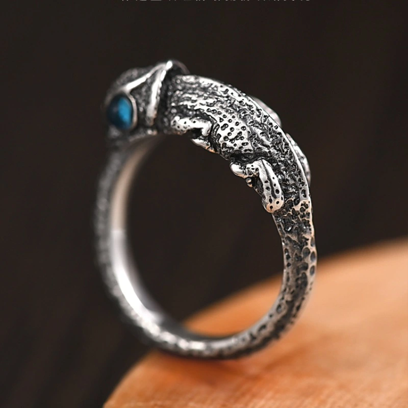 Retro Thai Silver Chameleon Animal-Shaped Ring