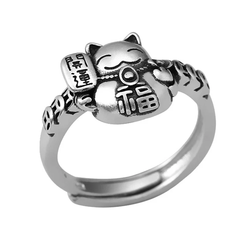 Simple Personality Transfer Lucky Cat Ring Female Retro