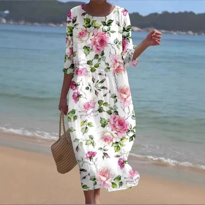New Floral Art Print Casual Resort Dress