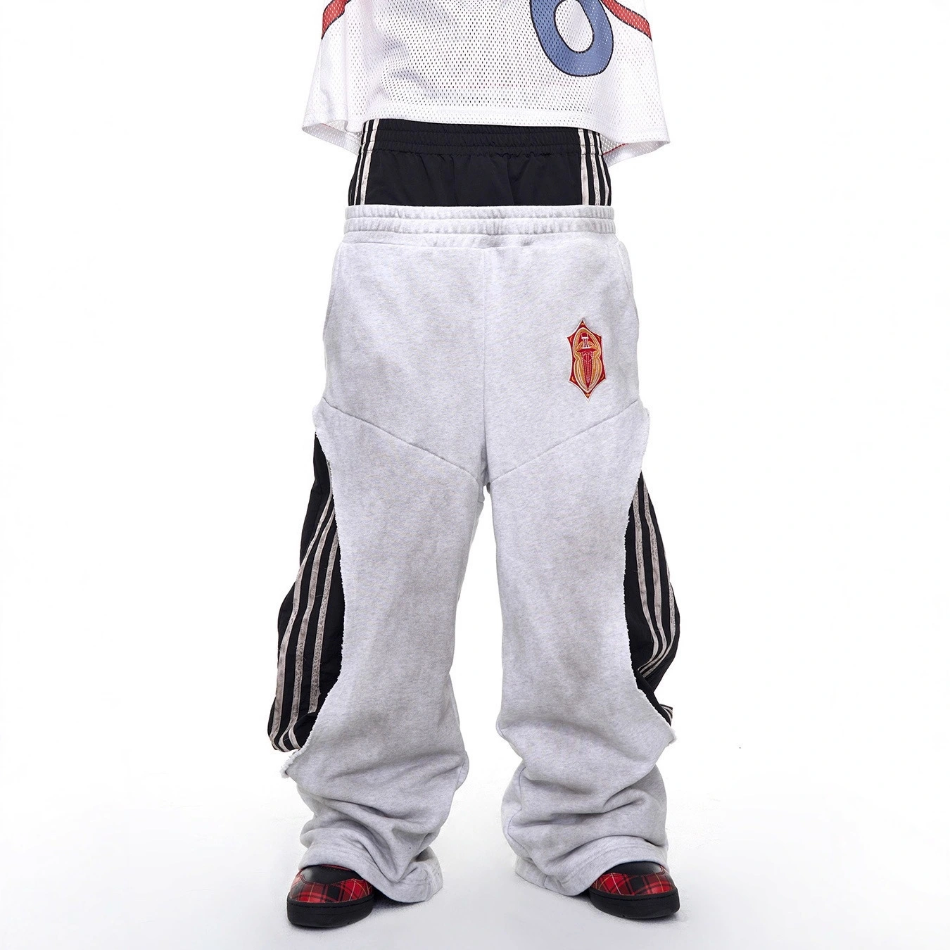 Patchwork Elasticated Low-rise Straight-leg Casual Pants