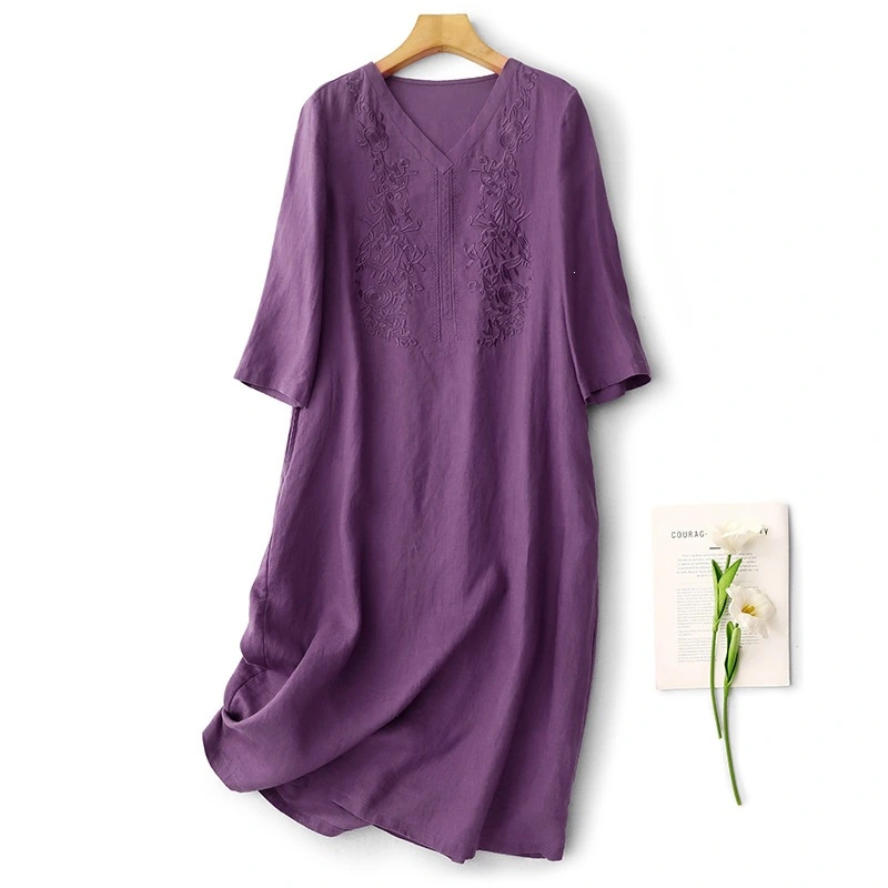 Summer New Loose Plus Size V Neck Dress
