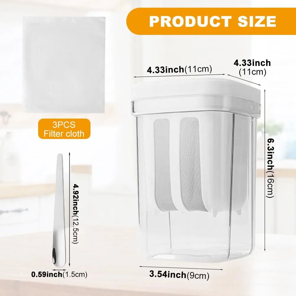 Yogurt Strainer-1.16 Quarts (1100ML) Greek Yogurt maker, Yoghurt Filter with Filter Bags BPA Free PP Material Greek Yogurt maker for Whey Separation Kefir,Tofu,Cheese