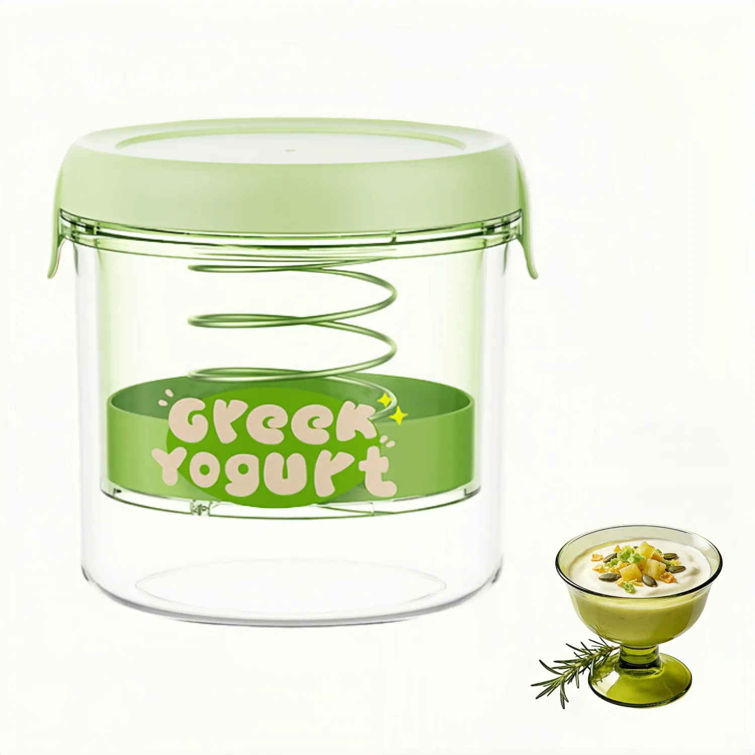 Greek Yogurt Strainer with Spring, Yogurt Strainer 1.1 Quart BPA-Free Maker, Non-Electric Filter for Separating Whey, Creamy Cheese-Like Thick, Easy to Clean (Green Round)