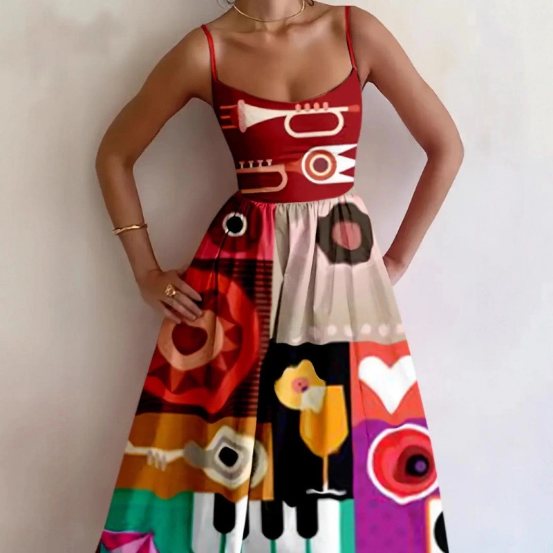 European And American-style Printed Vacation-look Tube Dress