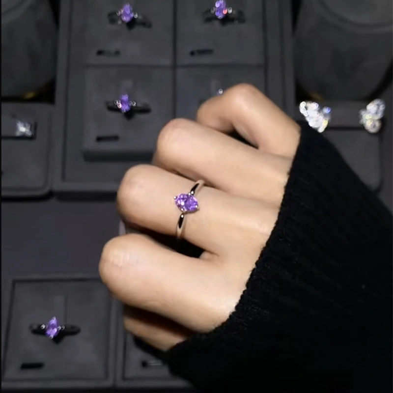 Minimalist Purple Waterdrop Rhinestone High-End Niche Ring