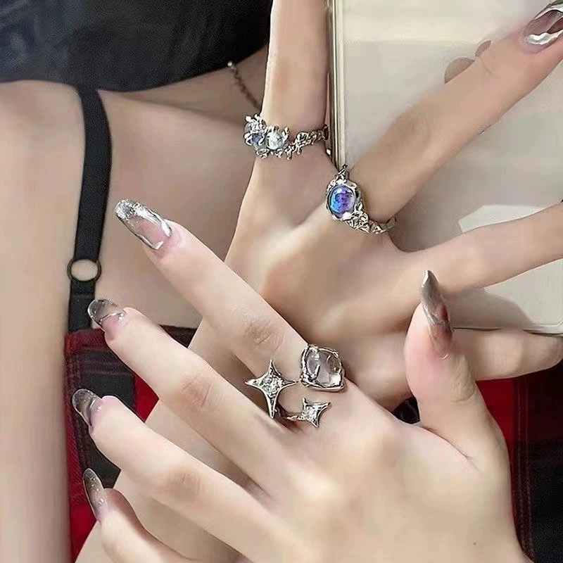 High-End Opal & Moonstone Ring For Women, Luxury Niche Design, Lava Zircon Adjustable Index Finger Ring