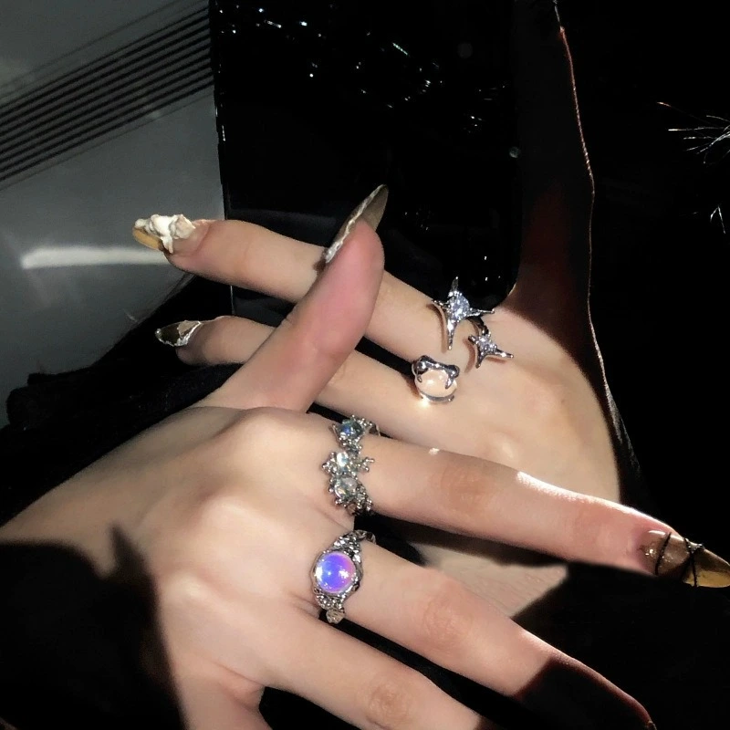 High-End Opal & Moonstone Ring For Women, Luxury Niche Design, Lava Zircon Adjustable Index Finger Ring