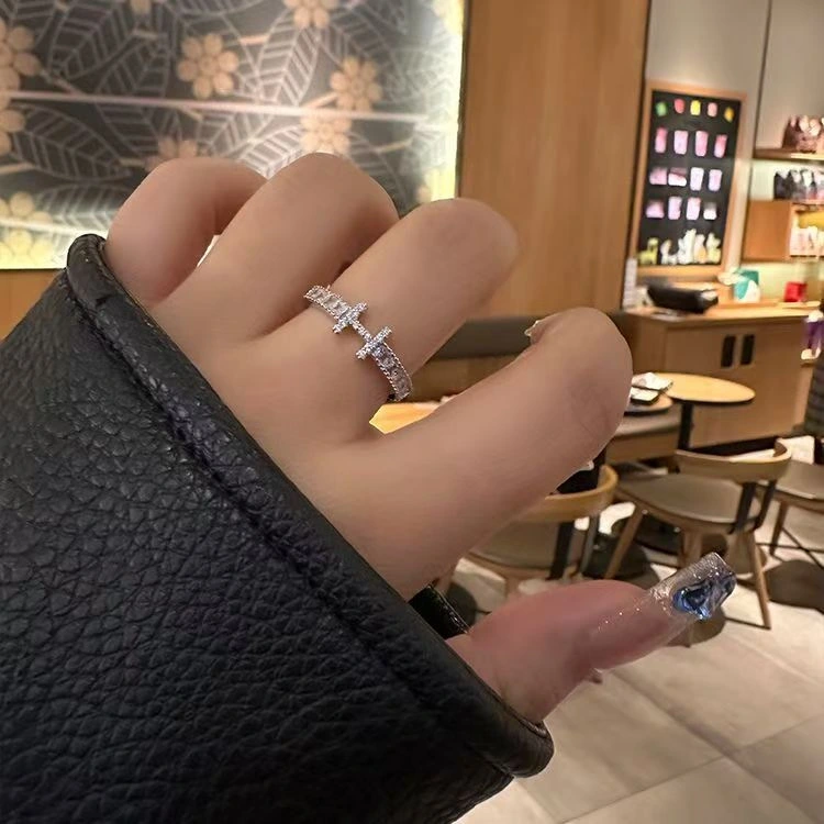 Vintage Baguette Cut CZ Band Ring, Textured Milgrain Edge Plated Silver Statement Ring For Women
