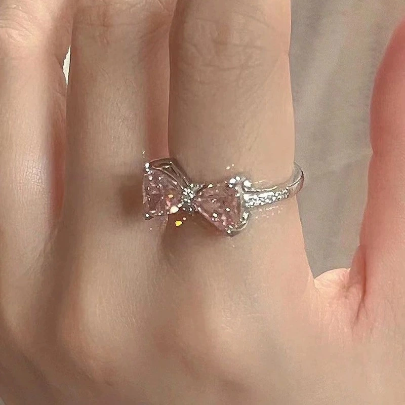 Bow Heart Ring,  Zircon, Open Band For Women,  Hot Sale, Live Streaming Style, French Delicate Micro-set Finger Ring