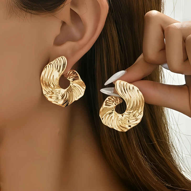 1 Pair Boho Style Irregular Spiral Texture Geometric Earrings, Elegant Design, Perfect For Women's Daily Wear, Banquets & Vacations, All-Season Jewelry Gift