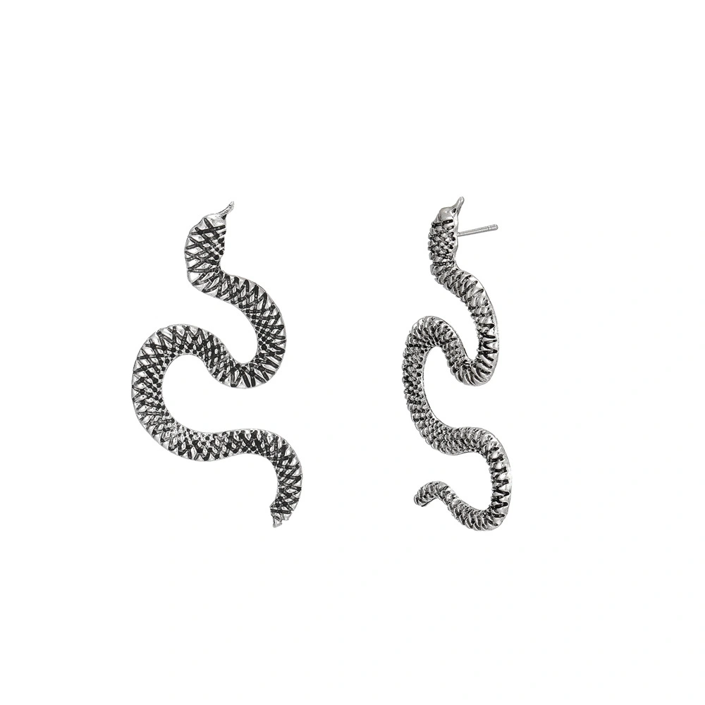 1 Pair Personalized Twisted Geometric Hip-hop Earrings For Women, Exaggerated Statement Snake-shaped Fashion Embossed Long Stud Earrings Trendy Ear Jewelry