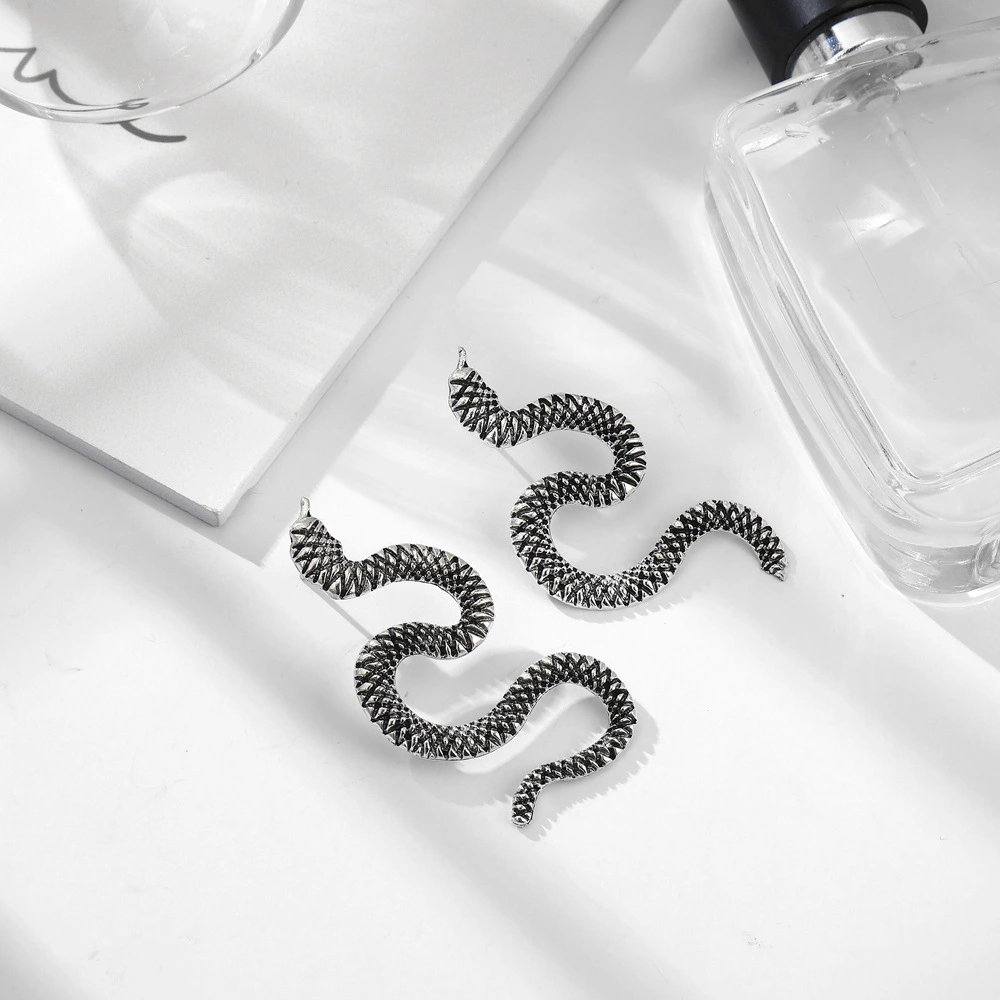 1 Pair Personalized Twisted Geometric Hip-hop Earrings For Women, Exaggerated Statement Snake-shaped Fashion Embossed Long Stud Earrings Trendy Ear Jewelry