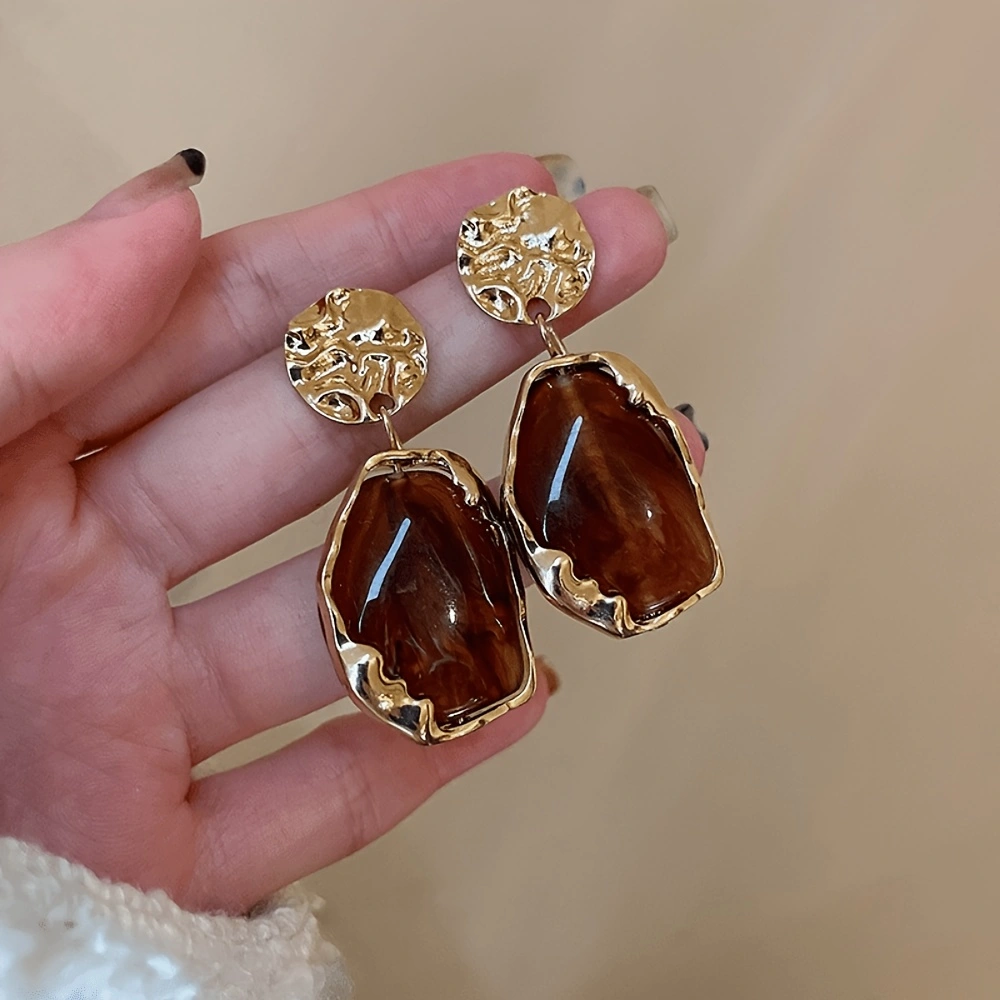 Elegant Vintage Irregular Resin Geometric Earrings For Women, Perfect For Banquets, Parties & Vacations