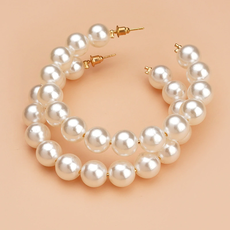 2026 New Fashion Large Hoop Pearl Earrings For Women, European American Style Versatile Exaggerated Statement Earrings