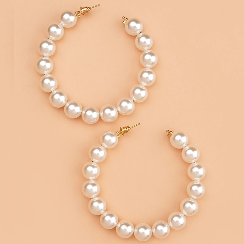 2026 New Fashion Large Hoop Pearl Earrings For Women, European American Style Versatile Exaggerated Statement Earrings