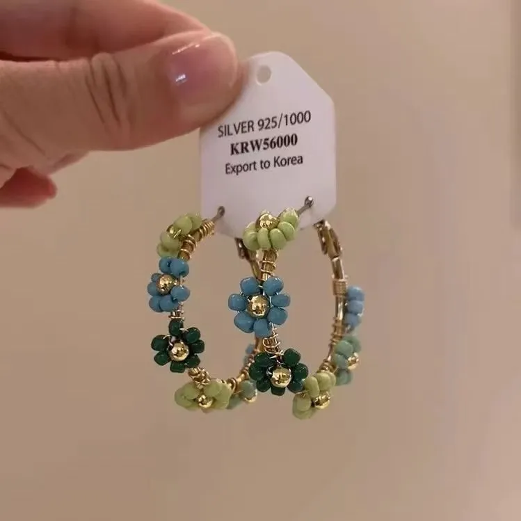 1 Pair Summer Blue Floral Wreath Hoop Earrings For Women, Unique Design Fashion Stylish Versatile Exquisite Luxury High-end Ear Jewelry