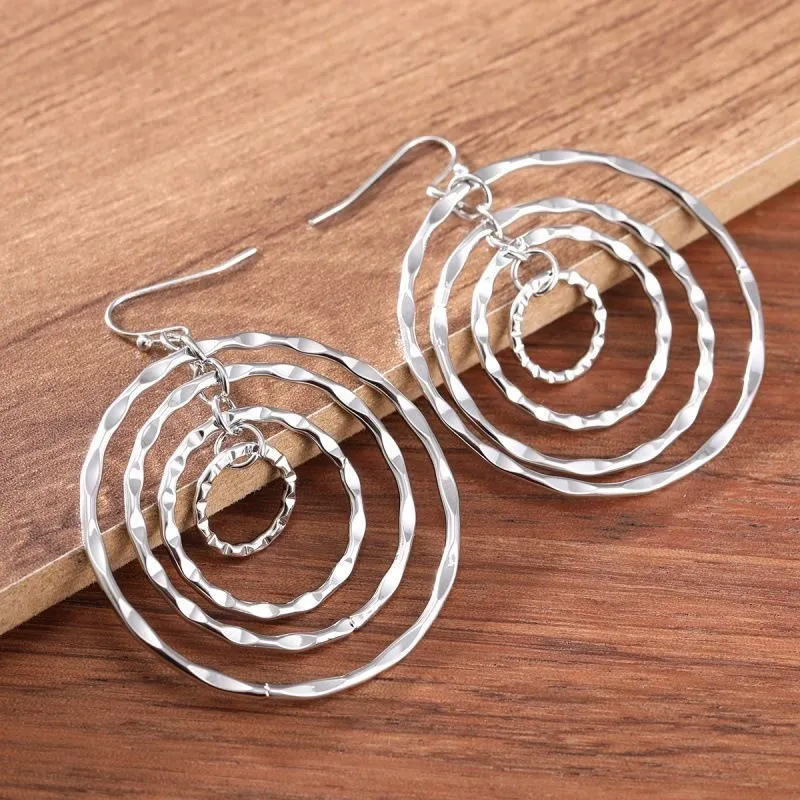 1 Pair Layered Hammered Dangle Earrings For Women, Bohemian Boho Vintage Style, Durable Drop Earrings With Exquisite Details, Elegant For Daily & Formal Occasions, All Year Wear, Perfect Gift Vacation