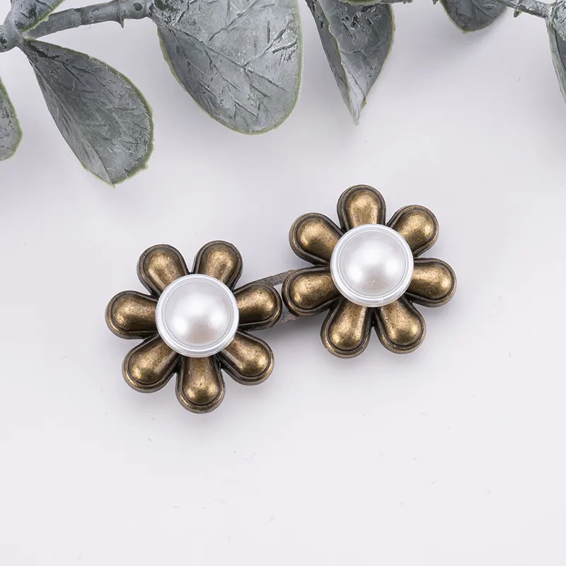 Flat bottom seven-petal flower waist buckle-Pearl bronze-alloy-1 pair